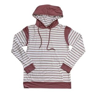 Lake Flower Striped Hoodie S Pink Cream Rugby Stripe Lightweight Pullover EUC